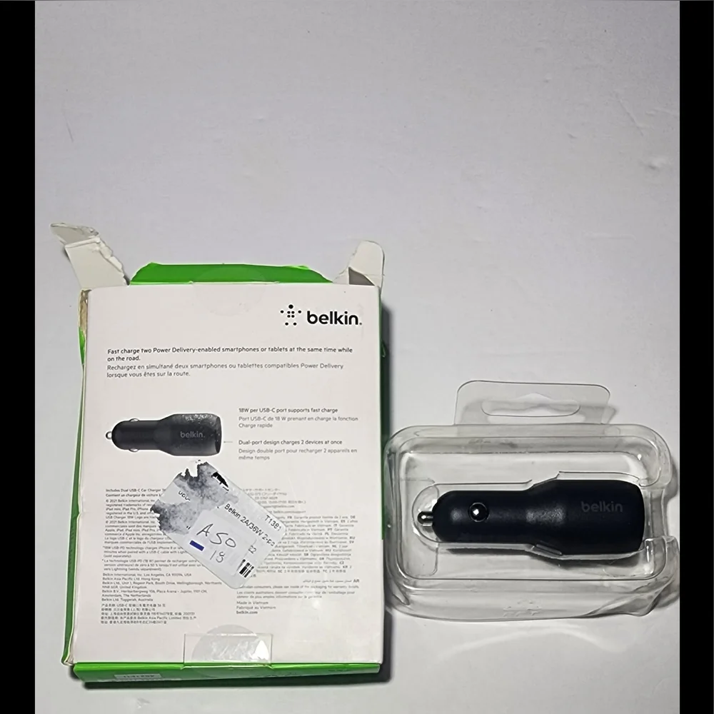 Belkin dual USB-C 36 watt car adapter